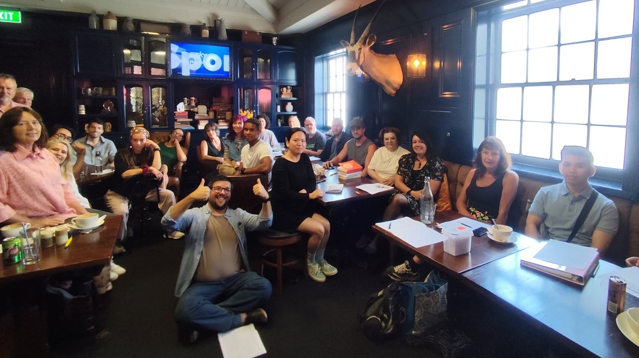 Dr Dmitry Zavialov with the room at the end of an interactive session for Auckland Stoics